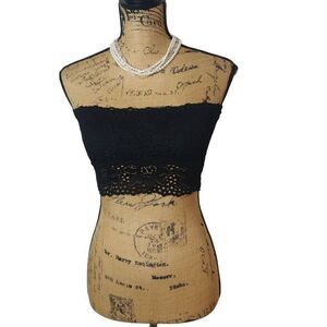 No Boundaries Womens Bandeau Bralette Medium Black Lace Lightly Padded